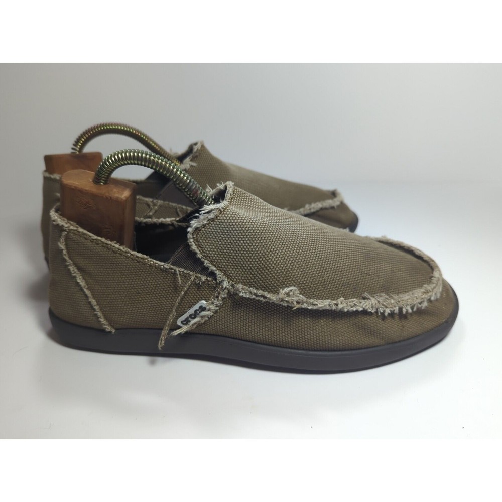 Crocs Men’s Canvas Loafers Size 9 M‎ Tan Brown Triple Comfort Boat Shoes 10128